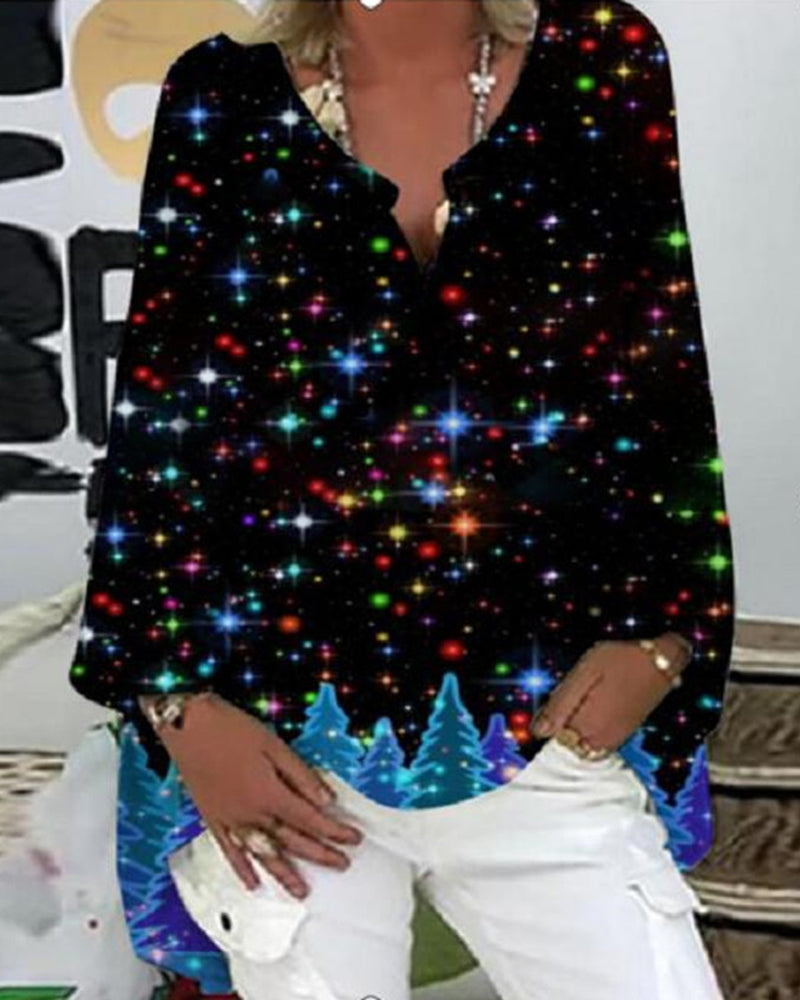 Bedrukte langarm-top met v-hals