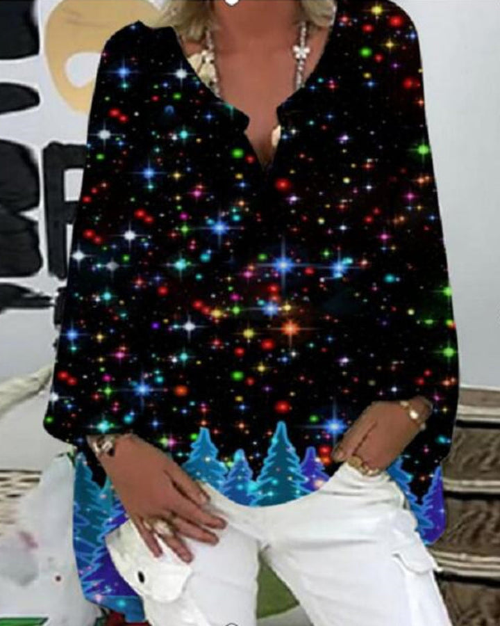 Bedrukte langarm-top met v-hals