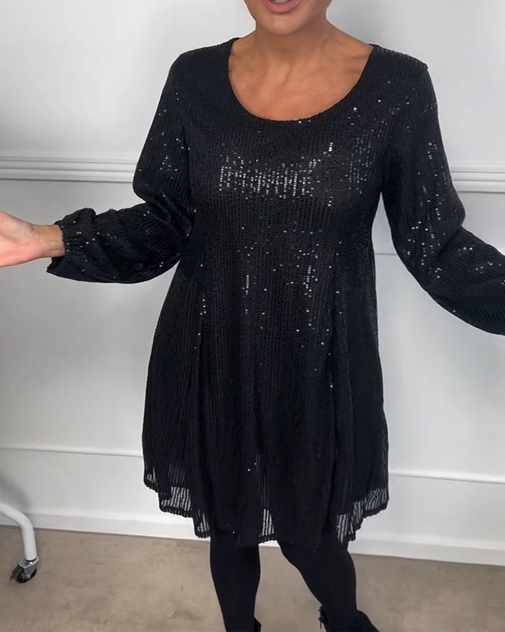 Elegante jurk met lantaanmouwen en pailletten A-lijn