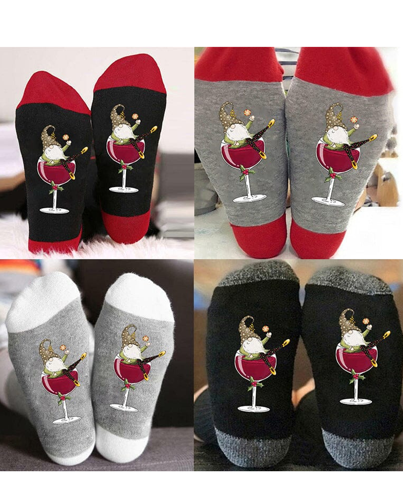 🧦Kerstkabouter Wijnglas Unisex-Crew-Sokken🧦
