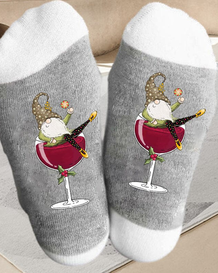 🧦Kerstkabouter Wijnglas Unisex-Crew-Sokken🧦