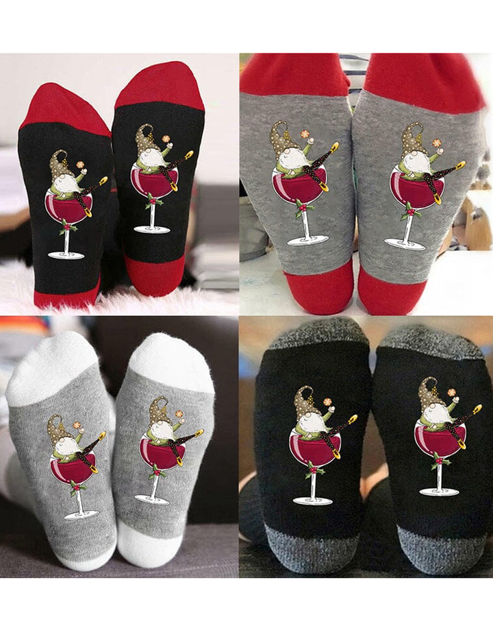 🧦Kerstkabouter Wijnglas Unisex-Crew-Sokken🧦
