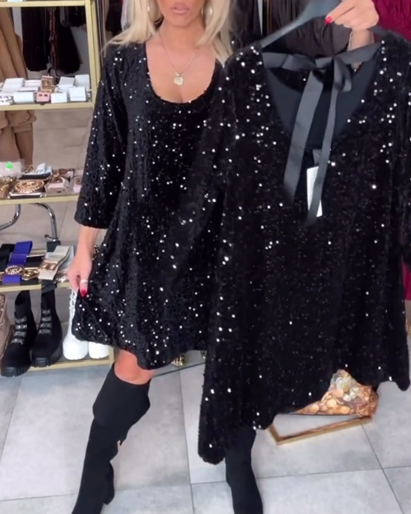 Fluwelen Jurk Met Pailletten En Diepe V-hals