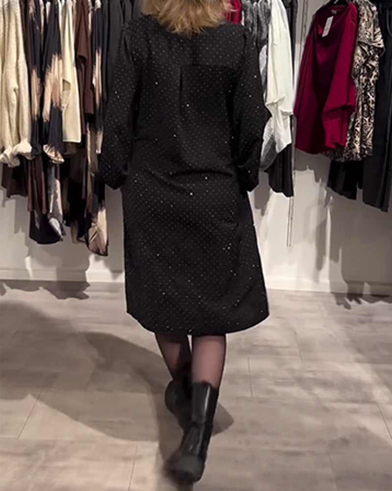 Jurk met lantaenmouwen en ruitpatroon