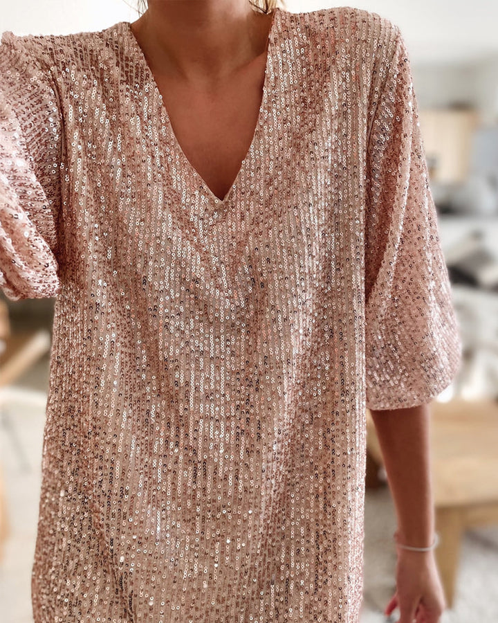 Pailletten-Partykleed met V-hals
