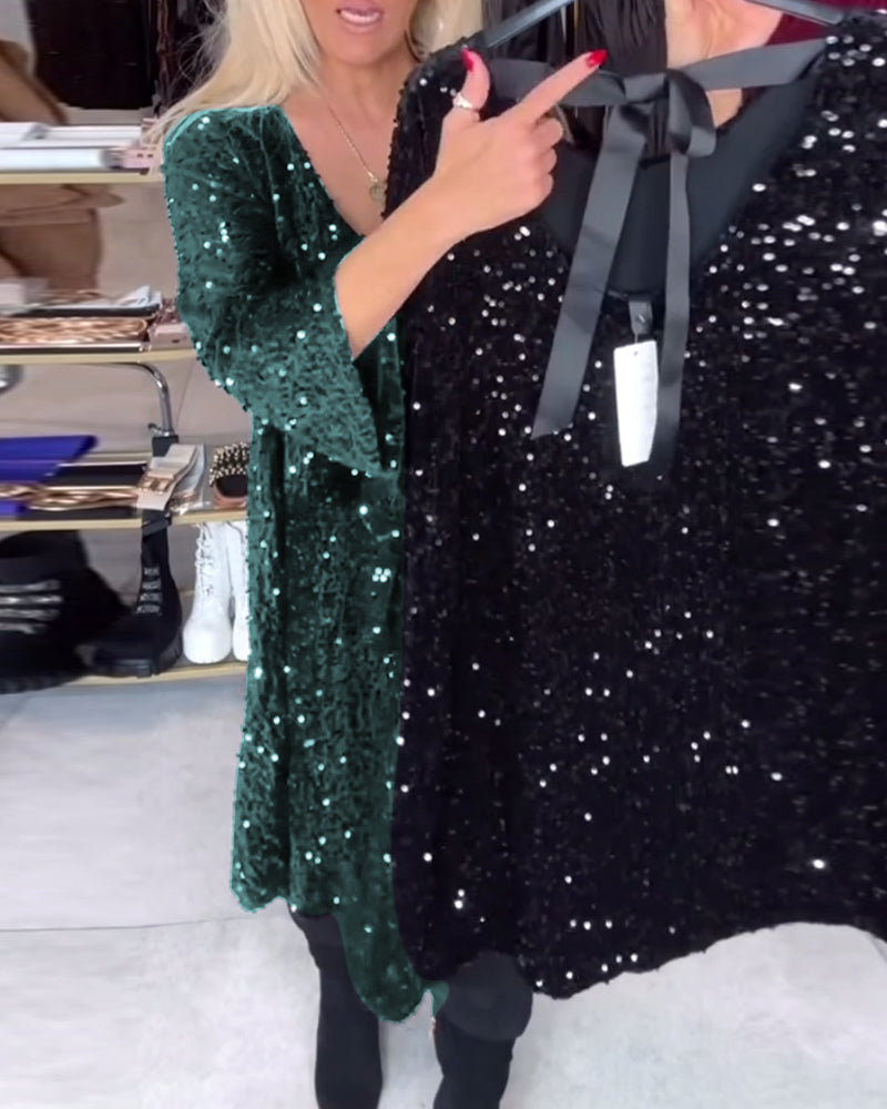 Fluwelen Jurk Met Pailletten En Diepe V-hals