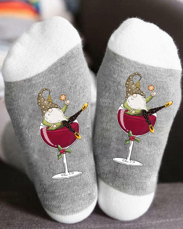 🧦Kerstkabouter Wijnglas Unisex-Crew-Sokken🧦