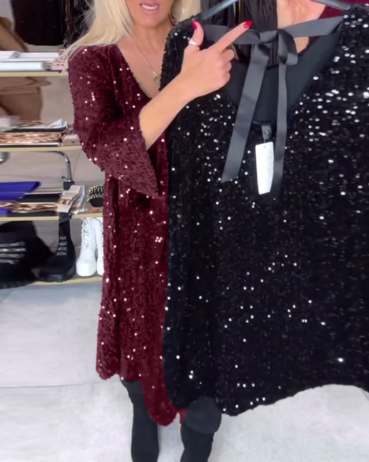 Fluwelen Jurk Met Pailletten En Diepe V-hals