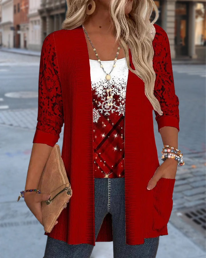 Gebreid top met print in nep-tweedeel ontwerp