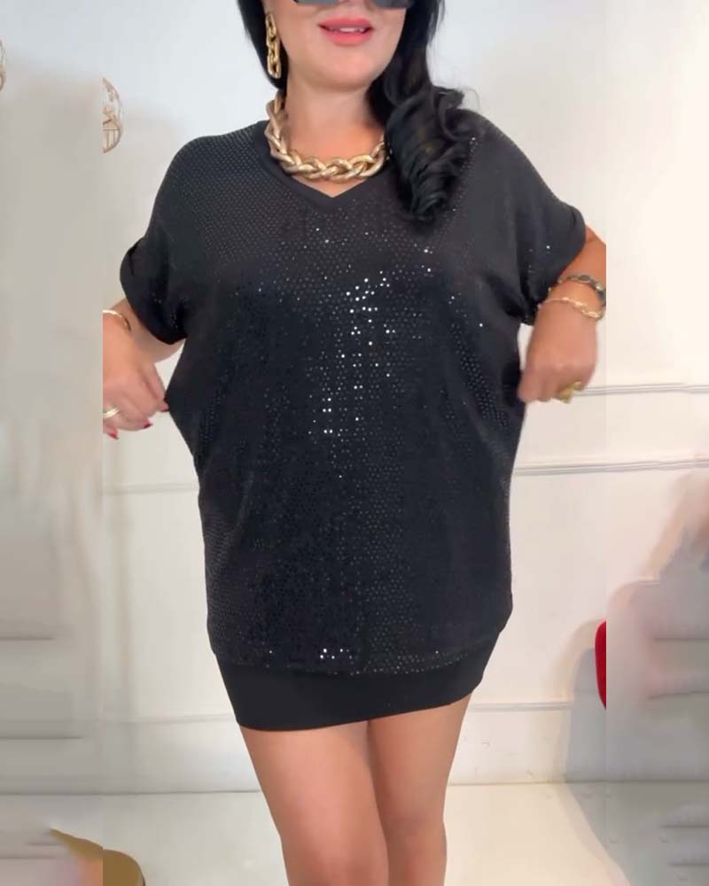 Blouse met V-hals Pailletten Elegant
