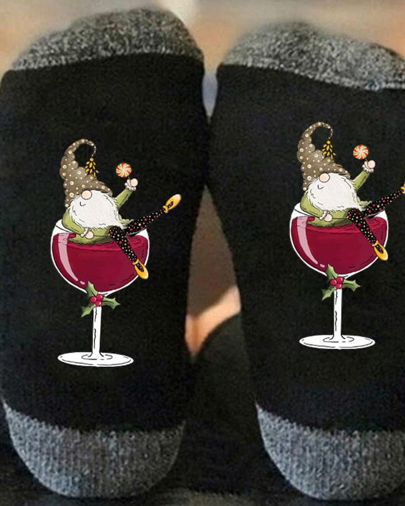 🧦Kerstkabouter Wijnglas Unisex-Crew-Sokken🧦