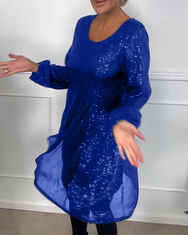 Elegante jurk met lantaanmouwen en pailletten A-lijn