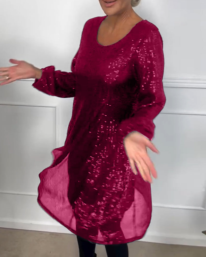 Elegante jurk met lantaanmouwen en pailletten A-lijn