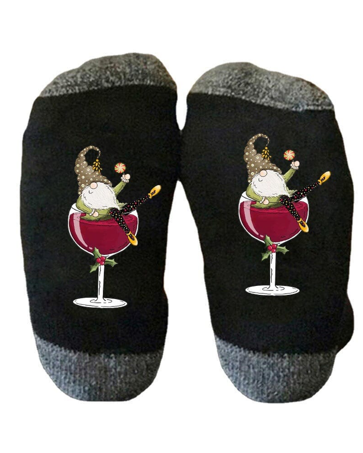 🧦Kerstkabouter Wijnglas Unisex-Crew-Sokken🧦