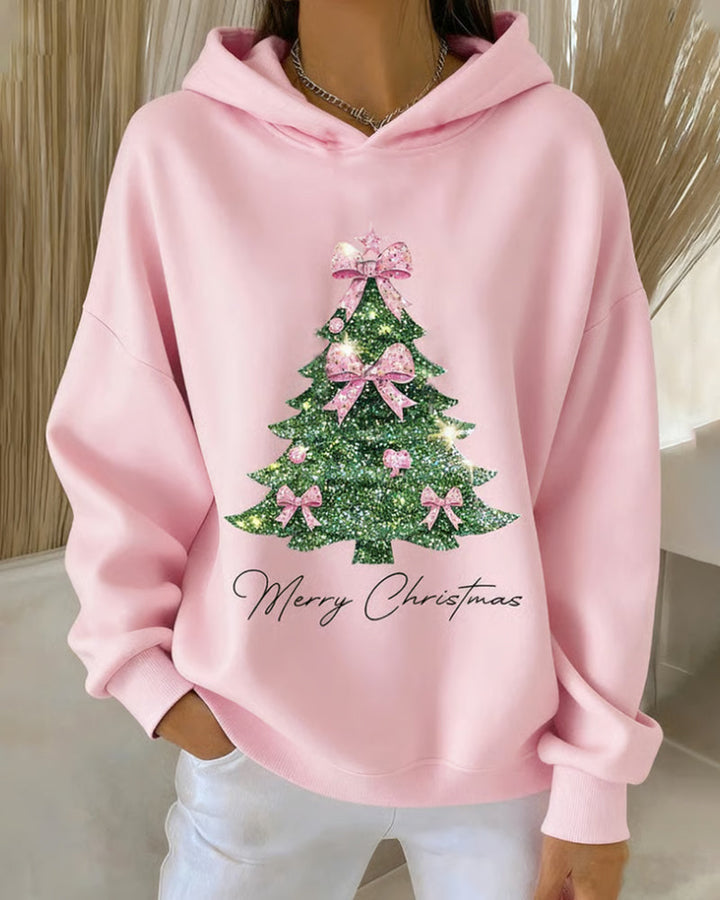 Sweatshirt Met Capuchon Casual Kerstprint