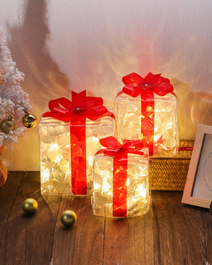 Kerstdecoratie in de Vorm van Verlichte Cadeauboxen