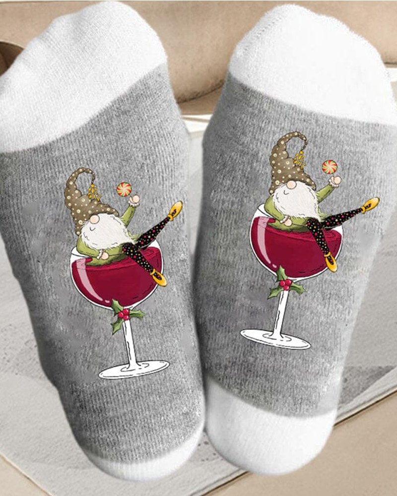🧦Kerstkabouter Wijnglas Unisex-Crew-Sokken🧦