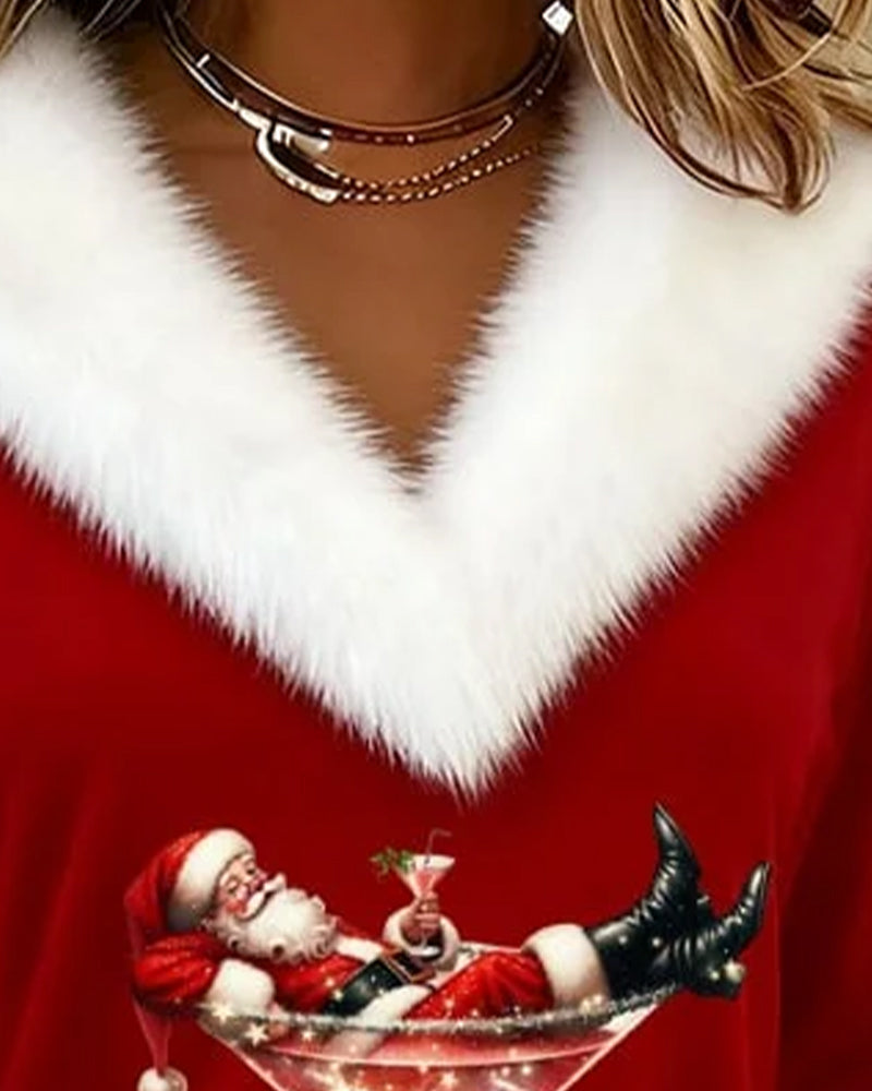 Pluche top met kerstmotief en lange mouwen