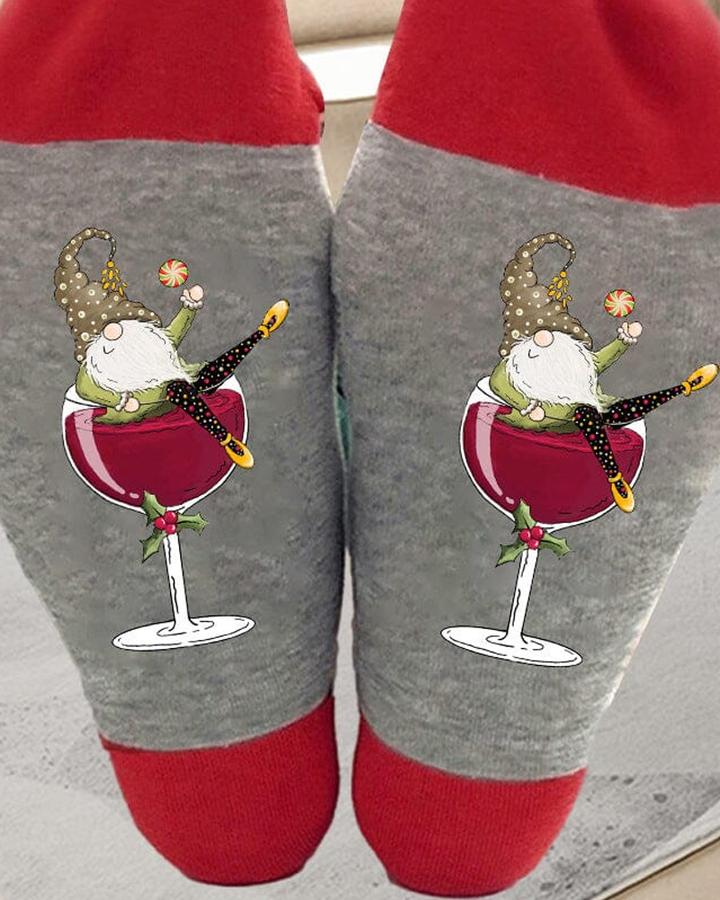 🧦Kerstkabouter Wijnglas Unisex-Crew-Sokken🧦