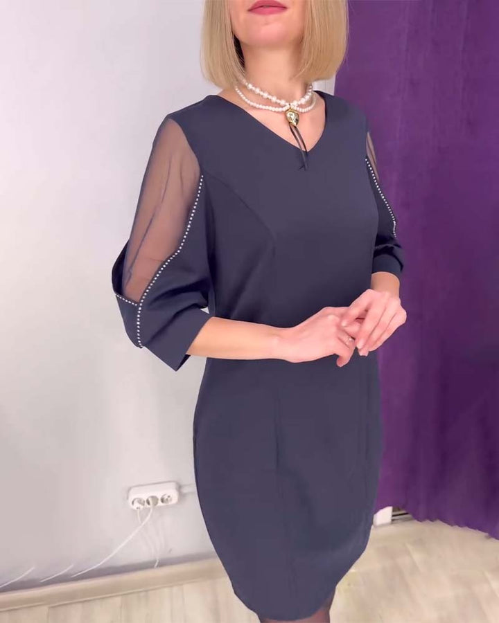 jurk Halve mouwen V-hals met strass-stiksel