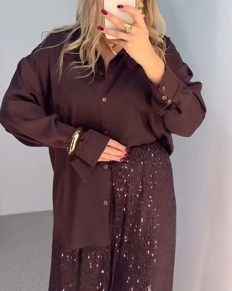 Broek Casual Pailletten Wijde-Pijpen