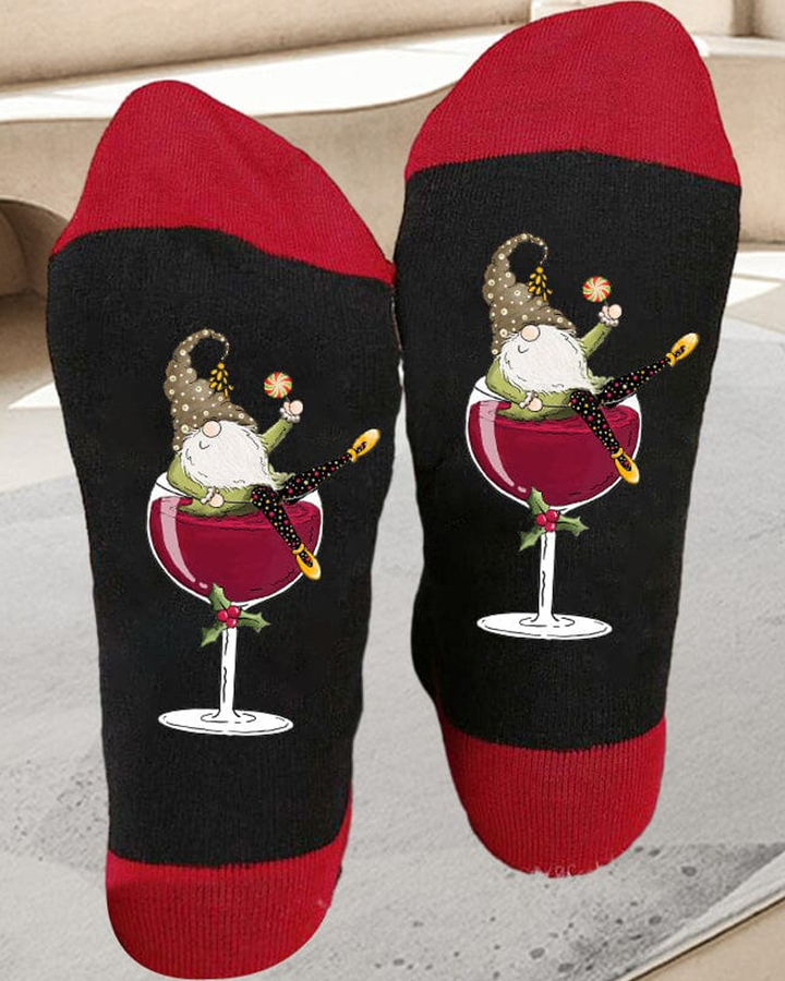 🧦Kerstkabouter Wijnglas Unisex-Crew-Sokken🧦