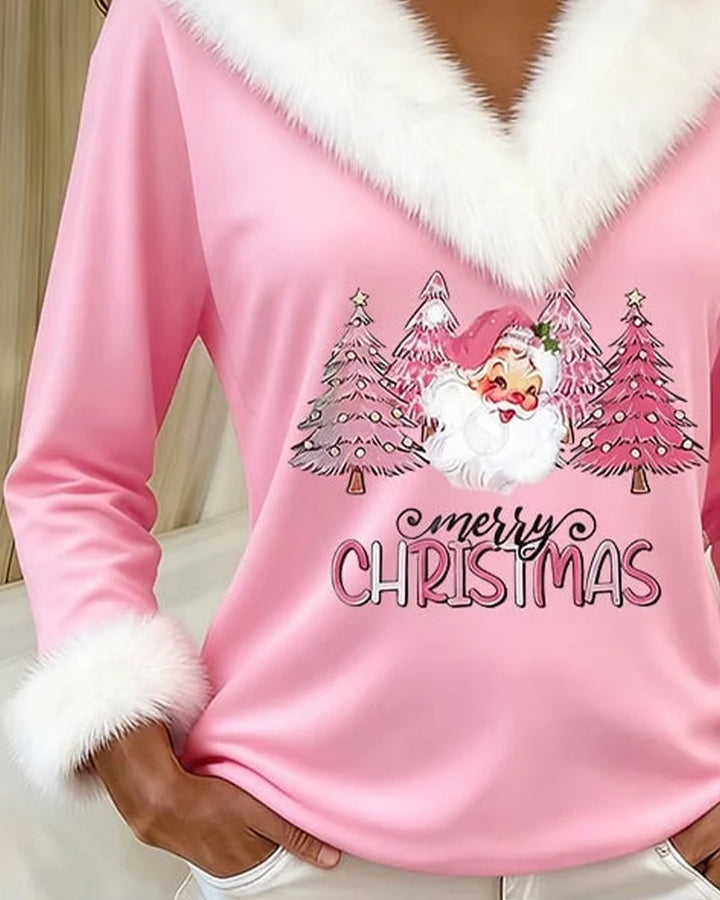 Top met grote bontkraag en druk