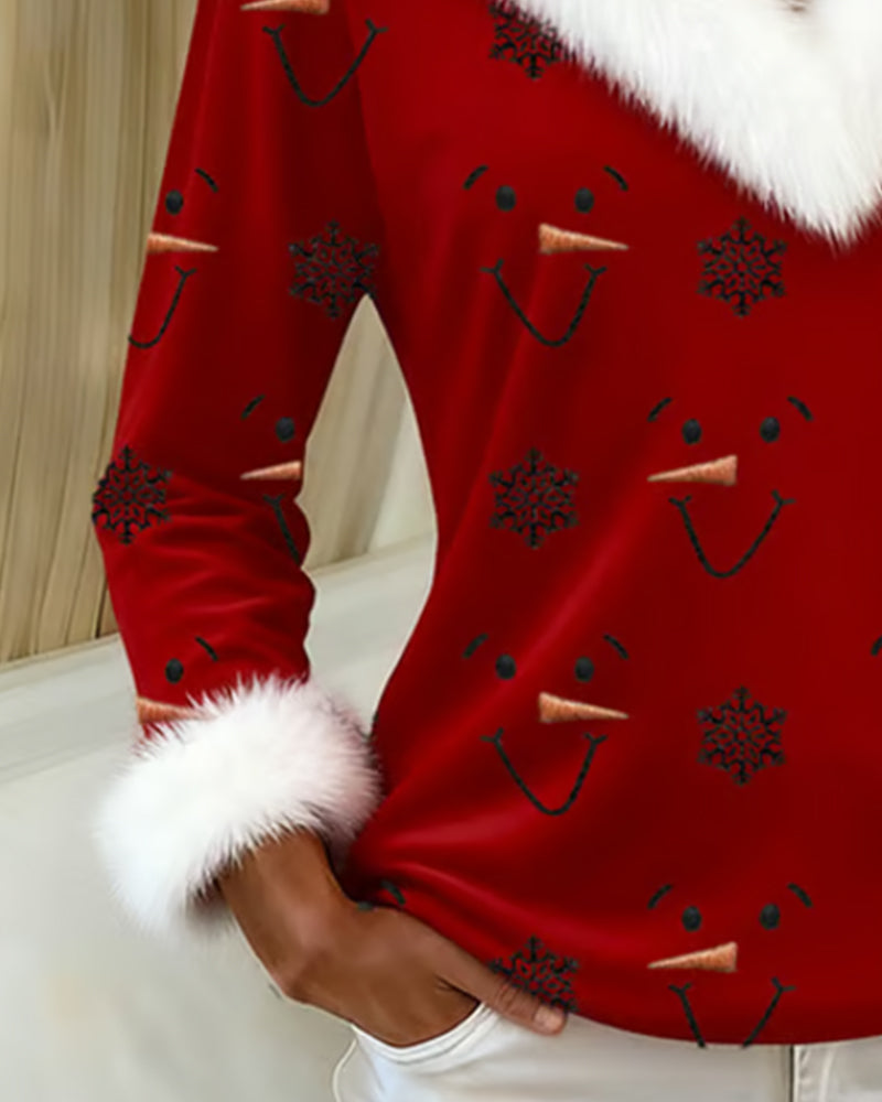 Modieus bedrukt bovenstuk met bontkraag