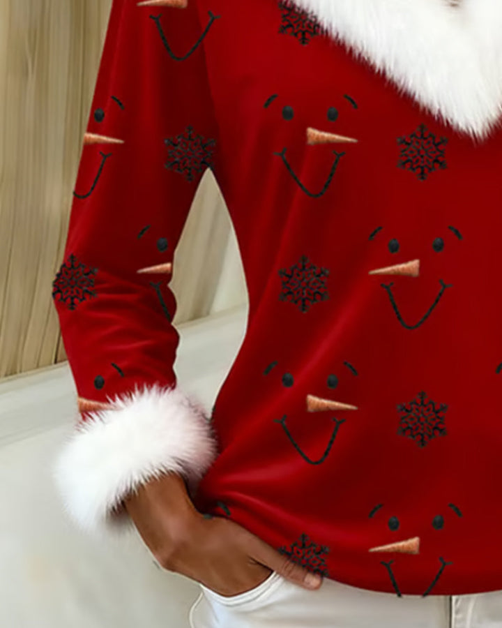 Modieus bedrukt bovenstuk met bontkraag