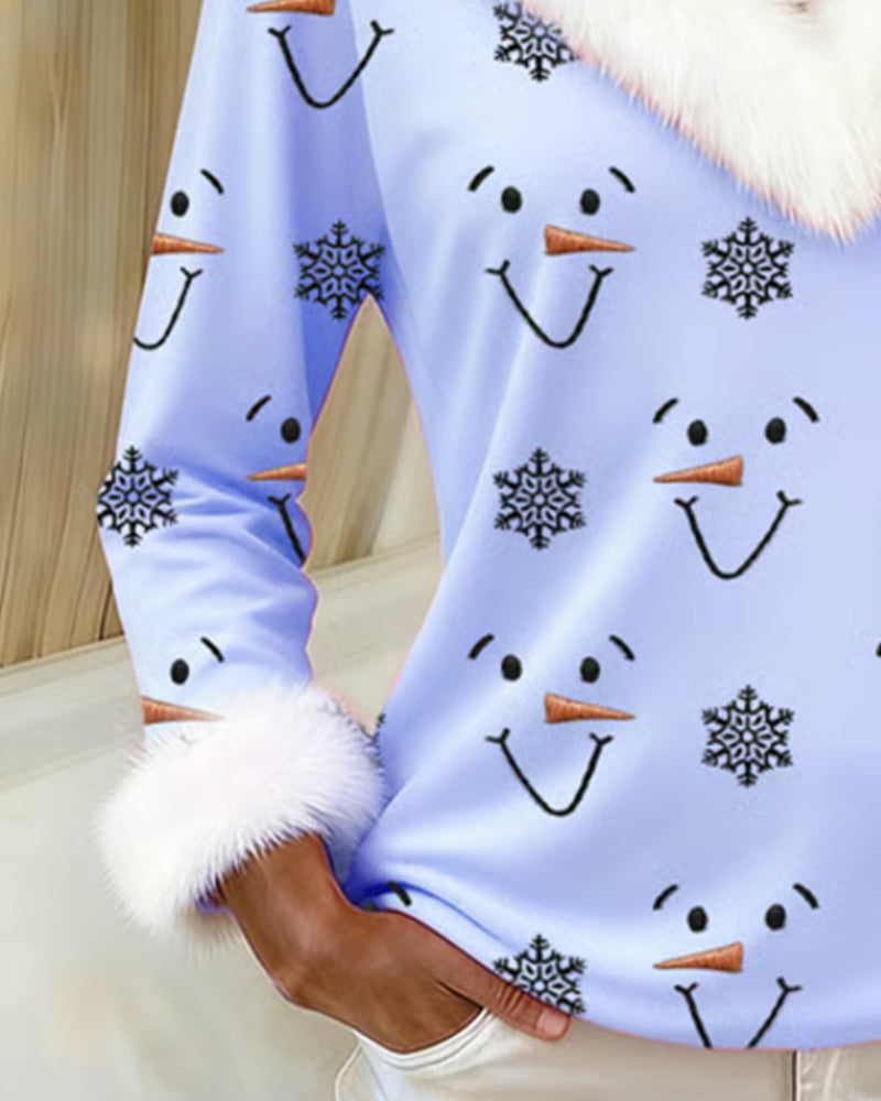 Modieus bedrukt bovenstuk met bontkraag