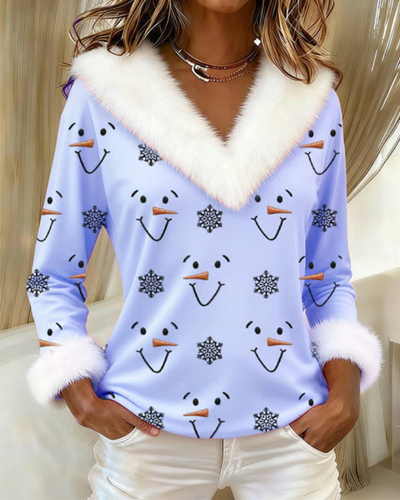 Modieus bedrukt bovenstuk met bontkraag