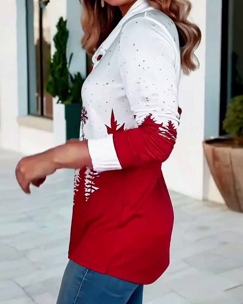 Casual langemouw T-shirt met kerstmanprint