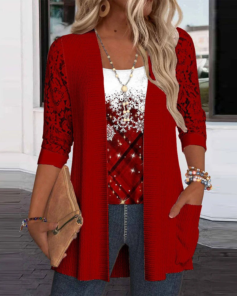 Gebreid top met print in nep-tweedeel ontwerp