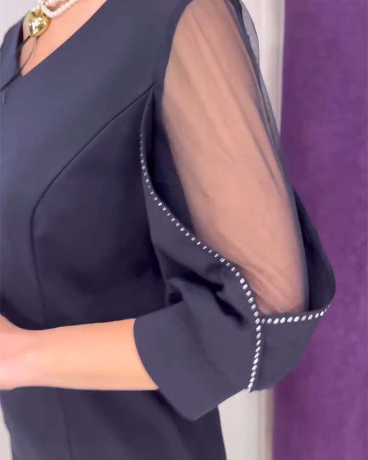 jurk Halve mouwen V-hals met strass-stiksel