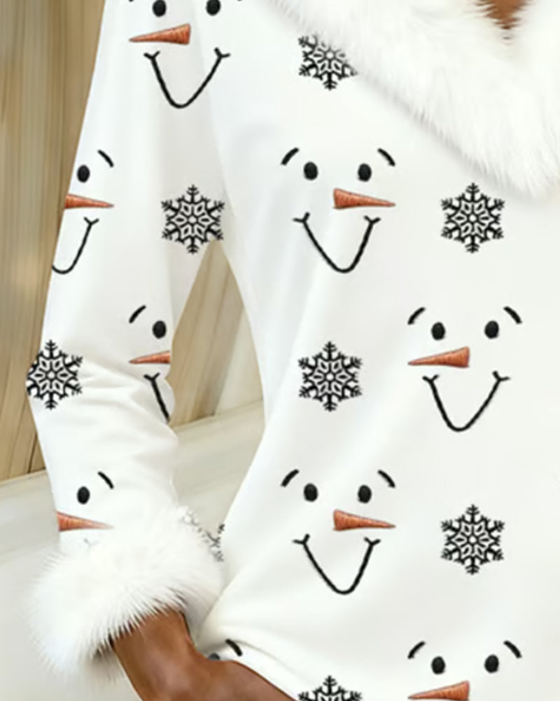 Modieus bedrukt bovenstuk met bontkraag