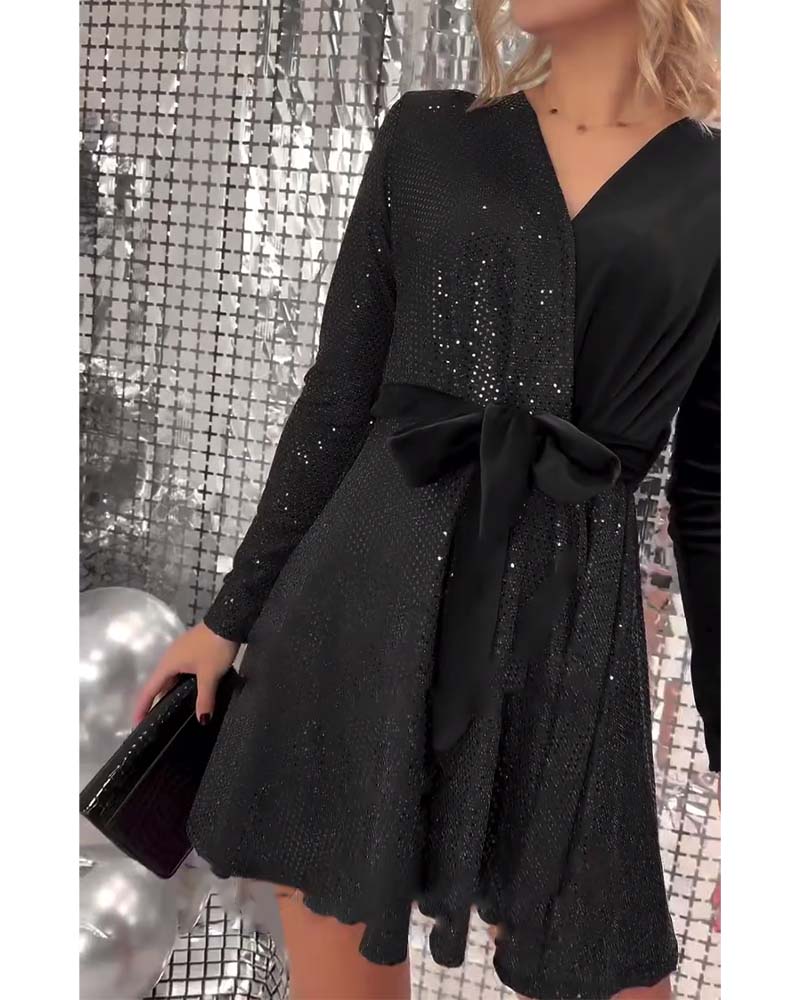 Schnürkleid Sexy Wickelbrust Paillettensamt