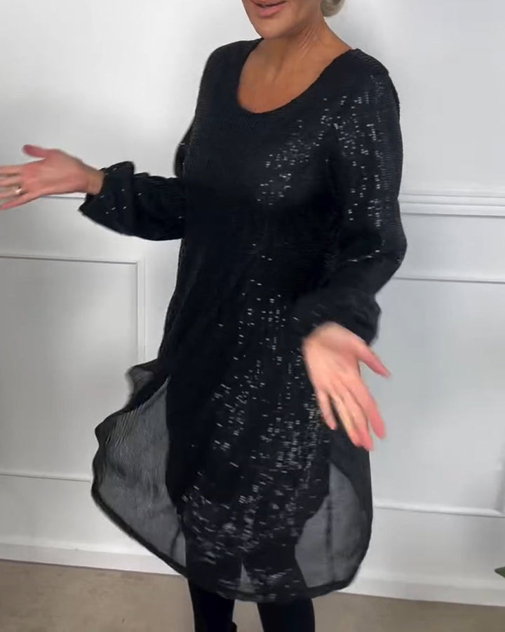 Elegante jurk met lantaanmouwen en pailletten A-lijn