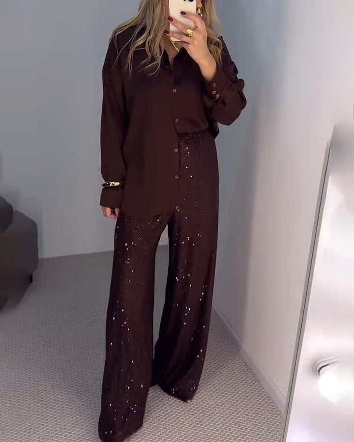 Broek Casual Pailletten Wijde-Pijpen