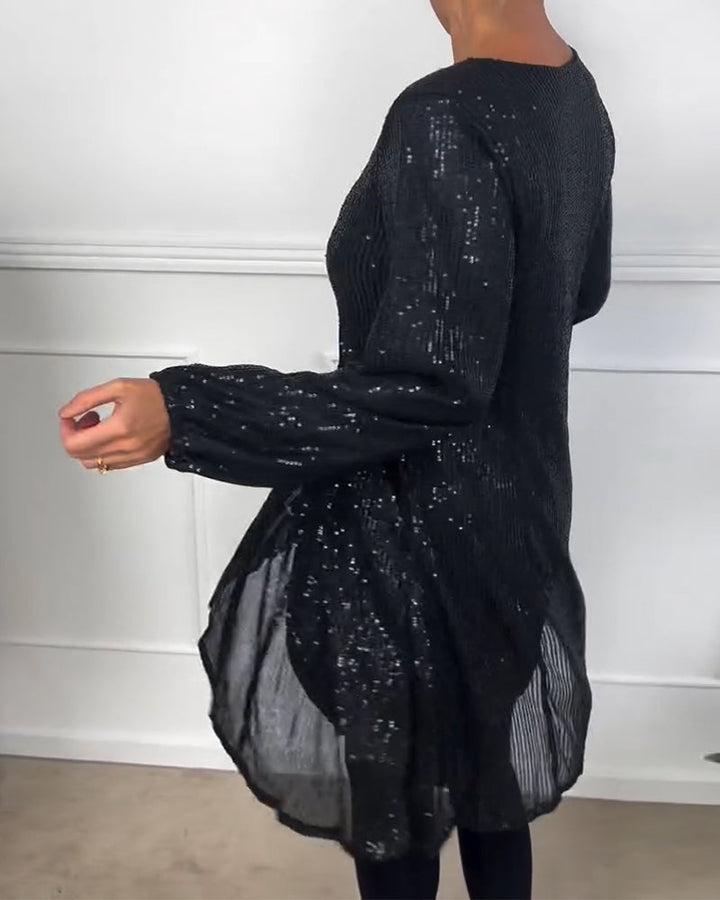 Elegante jurk met lantaanmouwen en pailletten A-lijn