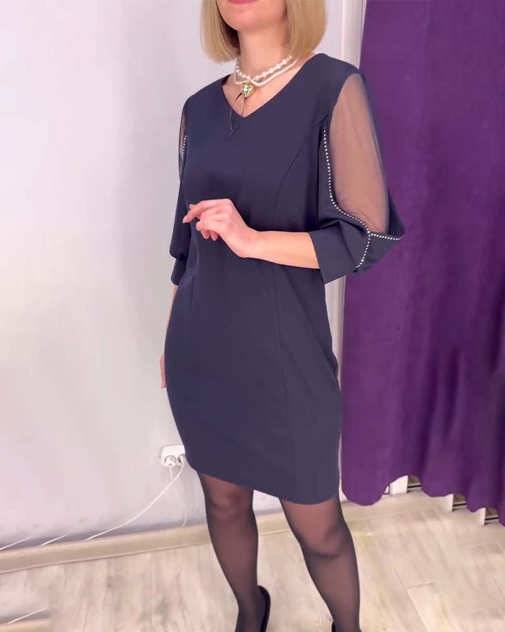 jurk Halve mouwen V-hals met strass-stiksel