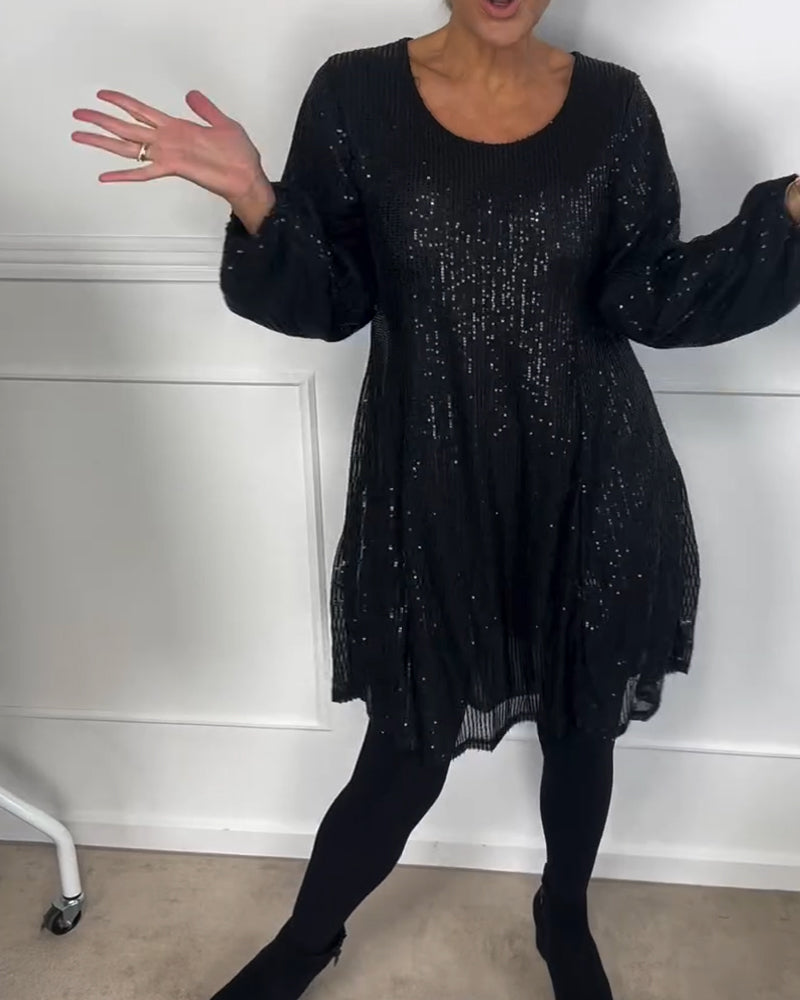 Elegante jurk met lantaanmouwen en pailletten A-lijn