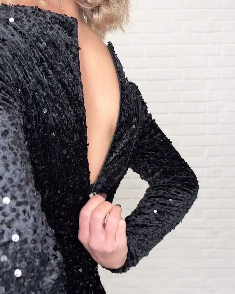 Kleed V-hals Pailletten Split Feest