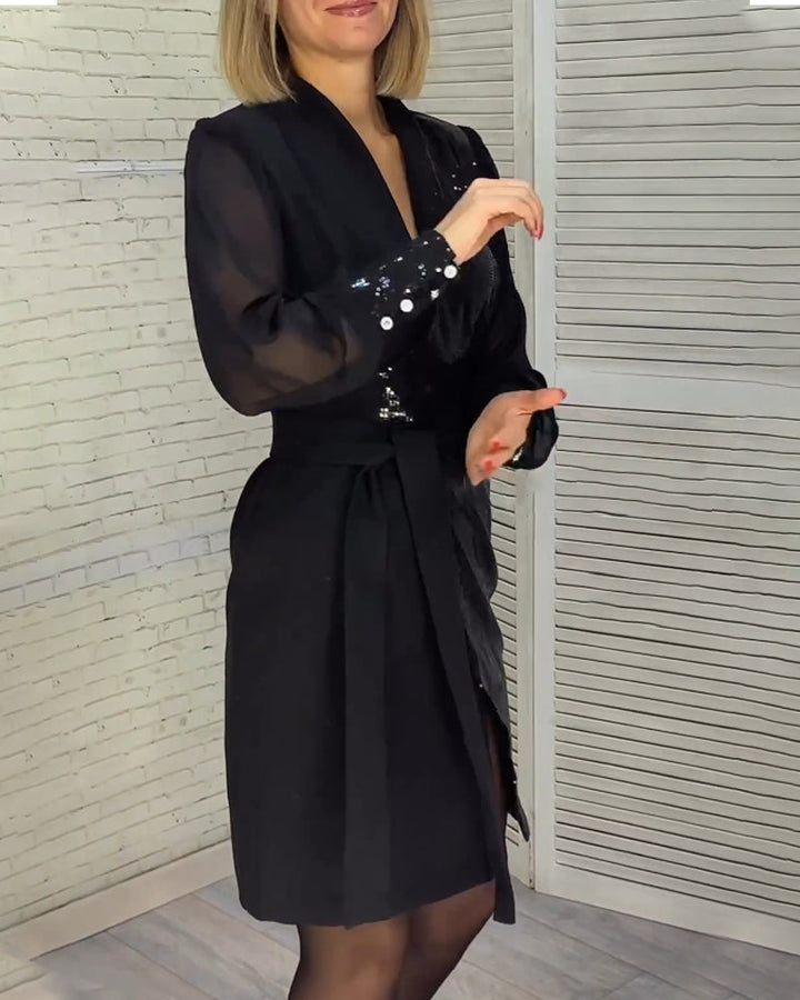 Jurk met pailletten en lange mouwen