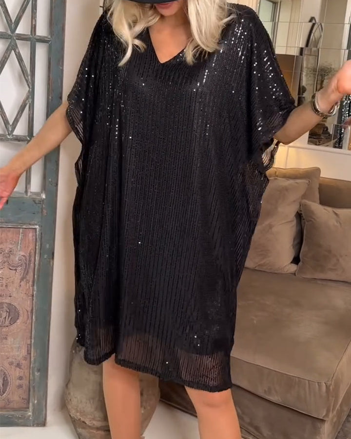 jurk v-hals pailletten casual