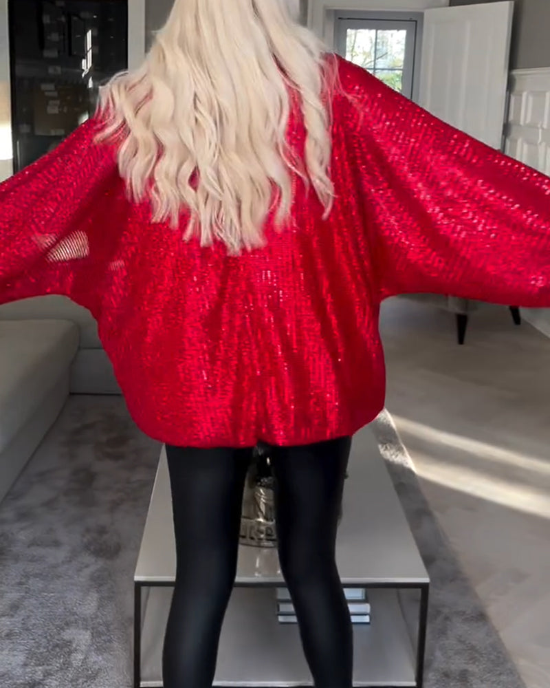 Pailletten-top met ballonmouwen en ronde hals