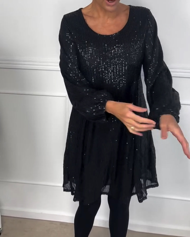 Elegante jurk met lantaanmouwen en pailletten A-lijn